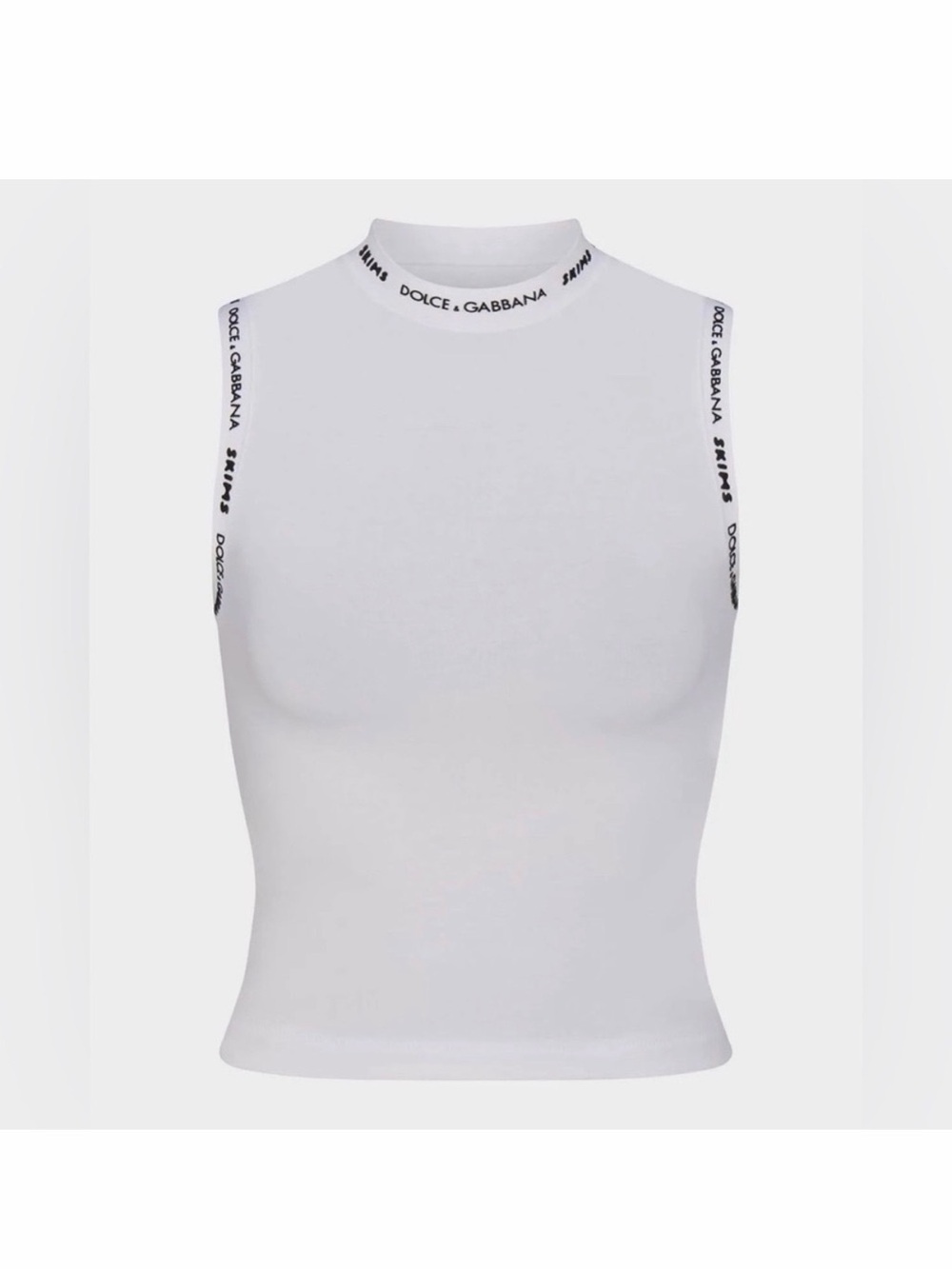 Dolce & Gabbana White Logo-Trim Sleeveless Mock Neck Tank